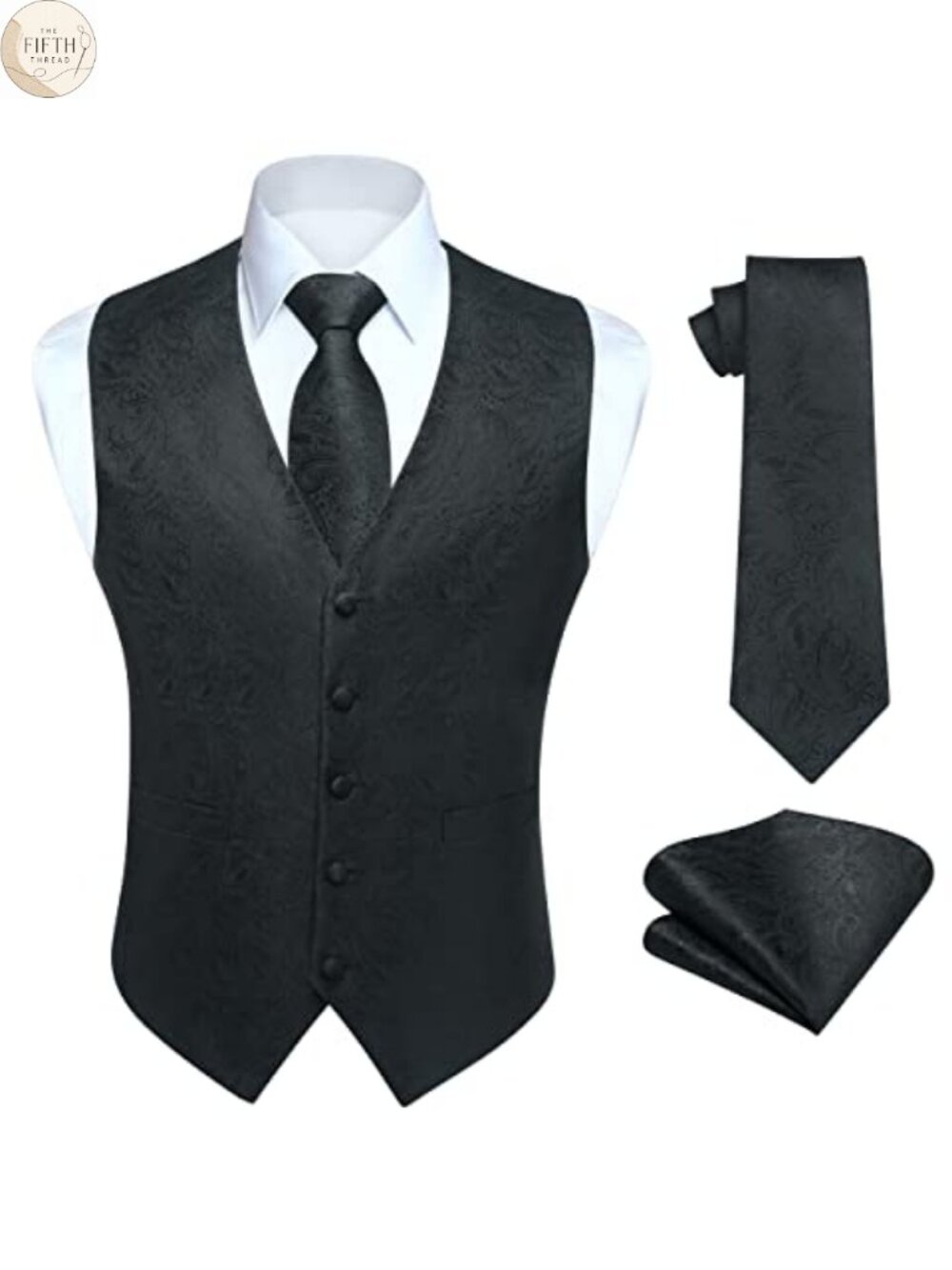 Men's Paisley Vest Tie Pocket Square Set 3PC Formal Waistcoat